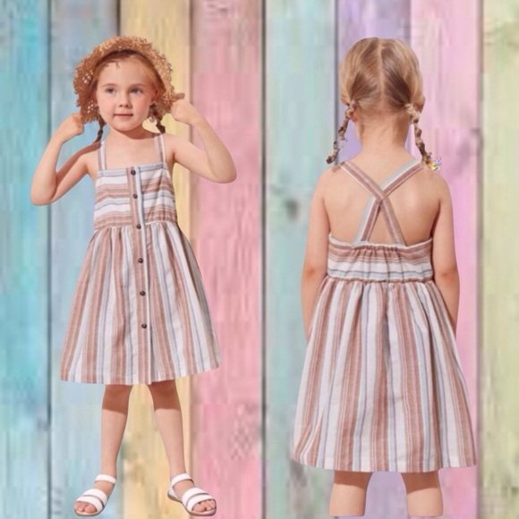 Other - Cream Multicolor Stripe Crisscross Back Button Strap Dress NEW